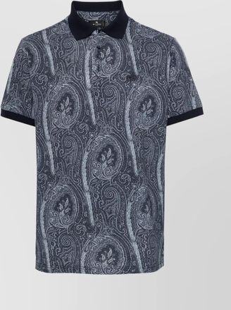 Etro cotton paisley print short sleeve polo shirt