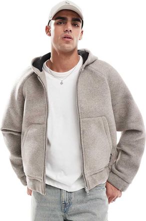 Jack & Jones Giacca bomber grigia effetto lana con cappuccio-Grigio