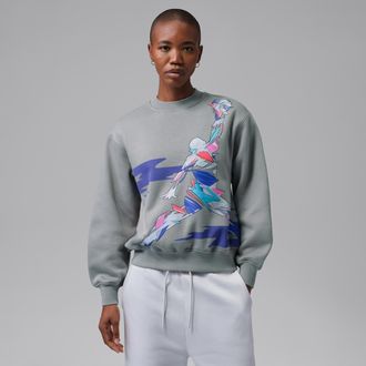 Nike Jordan Womens Jordan Brooklyn Graphic Crew-Neck Sweatshirt in Grey | IQ7451-073
