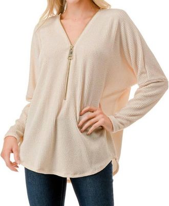 Ariella Dolman Sleeve Zipper Top In Cream