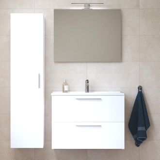 Vitra Mia Set Mueble 79x61x39,5 Cm Con Espejo, Lavabo, Iluminaci&oacute;n Led + Armario 145x35x35cm Para Ba&ntilde;o, Blanco Alto Brillo