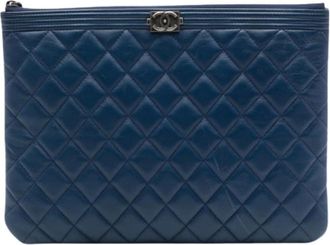 Chanel Pre-owned Vintage Quilted Clutch - Dames - Vintage Clutch - Blauw - ONE Size - Leer - Vintage