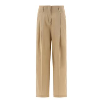 Golden Goose Broeken, Dames, Beige, M, Wol, Beige Wijde Pijp Broek