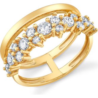 Crislu Cubic Zirconia Double Band Ring in 18Kt Yellow Gold /Clear Stone at Nordstrom, Size 6