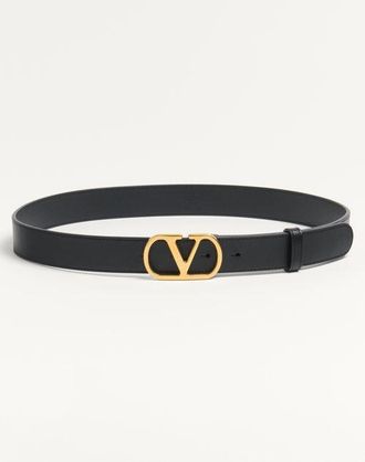 Valentino Garavani Vlogo Signature Belt In Shiny Calfskin 30 Mm Woman BLACK 070