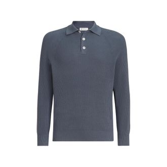 Brunello Cucinelli Cotton English Rib Knit Polo With Long Raglan Sleeves