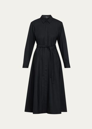 Theory Long-Sleeve Belted Midi Shirtdress