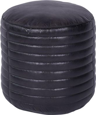 Libra Interiors Round Leather Pouffe in Charcoal