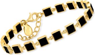 Ross-Simons Onyx Square-Link Bracelet in 18kt Gold Over Sterling