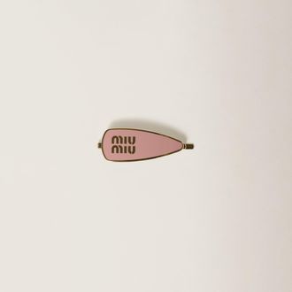 Miu Miu Enameled Metal Hair Clip, Woman, Orchid Pink
