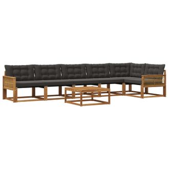 vidaXL Conjunto De Sof&aacute;s De Exterior Con Coj&iacute;n 7 Pcs Natural Y Negro Vidaxl