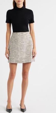 Theory Short Sleeve Combo Tweed Dress in Black Multi at Nordstrom Rack, Size Medium