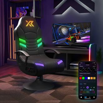 X Rocker Aries RGB 2.1 Stereo Audio Gaming Chair With LED App Control Lights in Black