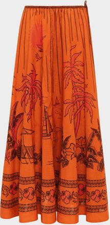 Alemais Boathouse Cotton Voile Midi Skirt