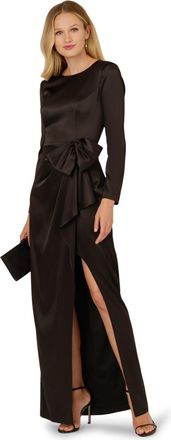Adrianna Papell Womens Stretch Satin Ruffle Gown - Black - Size 14 UK