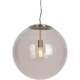 QAZQA Modern Hanging Lamp Brass with Smoke Glass 50 cm - Ball