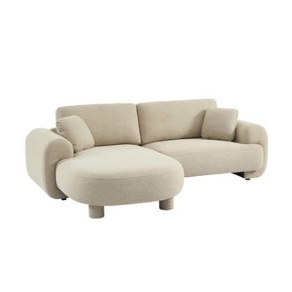 Sweeek Sof&aacute; esquinero izquierdo con patas redondas, 3 plazas, beige