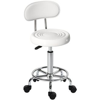 OEM Taburete Giratorio Con Respaldo Y Ruedas Silla Ajustable Para Sal&oacute;n De Belleza Estudio De Tatuajes 32x40x70-86cm Blanco