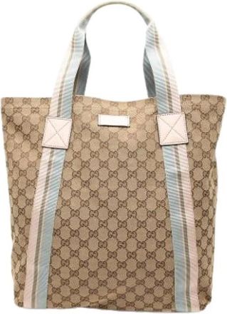 Gucci Pre-owned Tote Bags, female, Beige, Size: ONE SIZE Pre-owned Canvas Tote