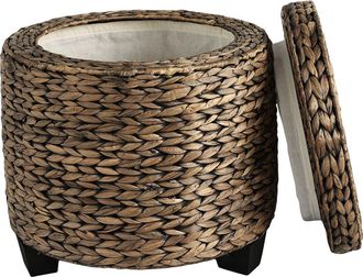 Happimess Addie 17.72 Modern Coastal Handwoven Water Hyacinth Storage Ottoman with Lid in Brown Wash at Nordstrom