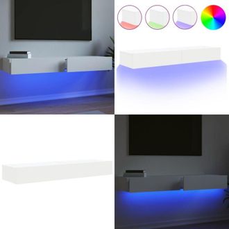 vidaXL Mobili Porta TV con Luci LED 2pz Bianchi 60x35x15,5 cm - Luci LED RGB - Design elegante