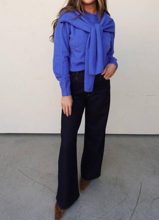 Skies Are Blue Clothing Crew Neck Sweater With Shoulder Draping In Cobalt Blue