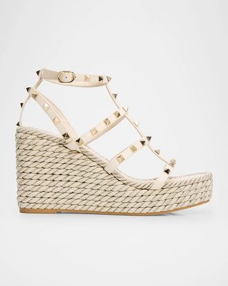Valentino Garavani Rockstud Caged Wedge Espadrille Sandals