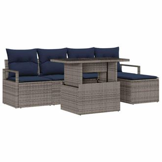 vidaXL Conjunto De Sof&aacute; De Jard&iacute;n Con Coj&iacute;n 6 Pcs Gris Y Azul Marino Vidaxl