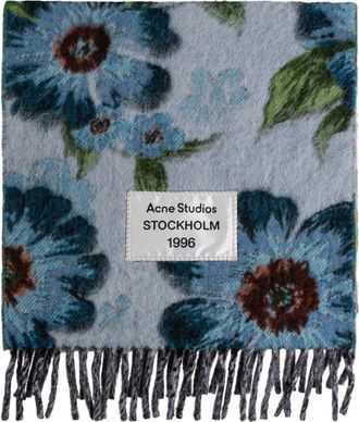 Acne Studios Fringed Wool Scarf - unisex - Wintersjaals - Blauw - ONE Size - Wol - Accessoires