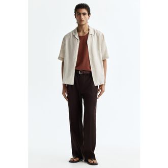 H&M Relaxed Fit Tailored Linen-blend Trousers in Dark Brown at Nordstrom, Size 34