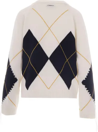 Pinko Womens Knit Sweater Berna Cream-Black Wool Cashmere Jumpers Cream/black