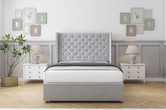 Comfort Beds Selena Plush Divan Set 2 Drawers-54 Wingback in Silver | Size: King