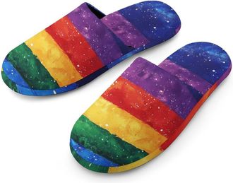 Generic Rainbow Flag LGBTQ G-alaxy Cotton Slippers for Men Memory Foam House Slippers Soft Anti-skid Sole Indoor Outdoor Shoes