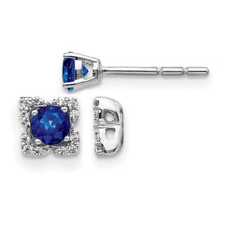 Diamond2Deal 14k White Gold Diamond and Sapphire Stud w/Jacket Earrings