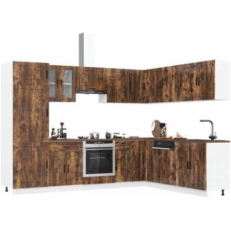 vidaXL Vidaxl - Mueble Cocina Porto Roble Ahumado 14 Pzas Madera Contrachapada