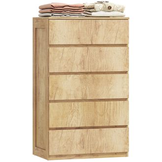 HOMCOM Homcom C&oacute;moda 5 Cajones, C&oacute;moda Dormitorio Moderna, Sinfonier, Dise&ntilde;o Sin Tiradores, Cajonera Para Sal&oacute;n, Comedor, Entrada, 60x39x100 Cm, Natural