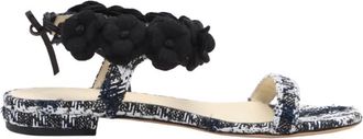 Chanel Black and White Tweed Camellia Embellished Sandals Size 38.5