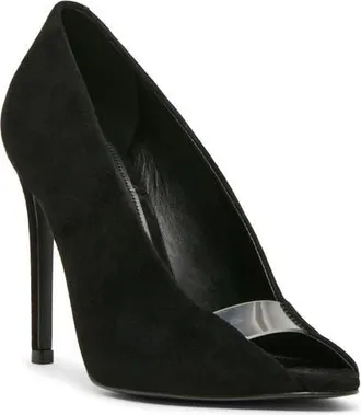 Steve Madden Santino Peep Toe Pump in Black Suede at Nordstrom, Size 7.5
