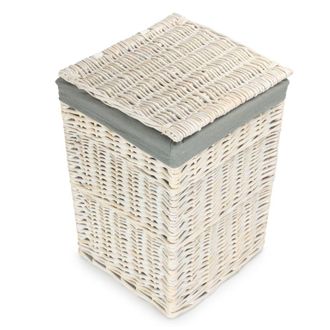 Red Hamper Large Square White Wash Laundry Hamper with Grey Sage Lining