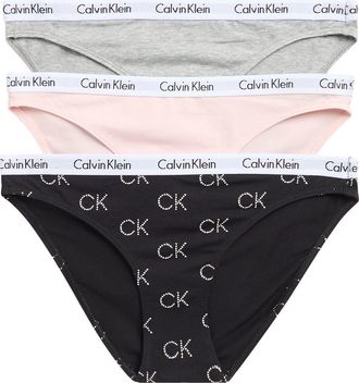 Calvin Klein Pack of 3 Assorted Bikinis in Grey/Pink/Black Logo at Nordstrom Rack, Size Medium