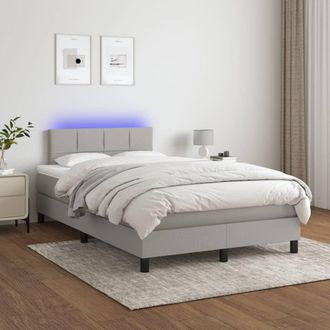 vidaXL Vidaxl - Cama Box Spring Con Colch&oacute;n Tela Y Led Gris Claro 120x200 Cm