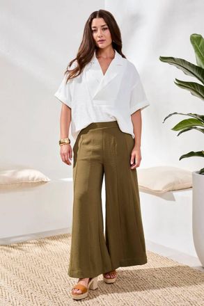 Tribal Aven Airflow Pleated Pants With Elastic Waistband In Rainforest