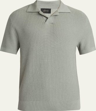 Brioni Mens Ribbed Wool Johnny Collar Polo Sweater