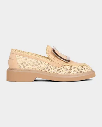 Roger Vivier Viv Rangers Braided Raffia Loafers
