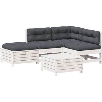 vidaXL Set Muebles Jard&iacute;n 5 Pzas Con Cojines Madera Maciza Pino Blanco Vidaxl