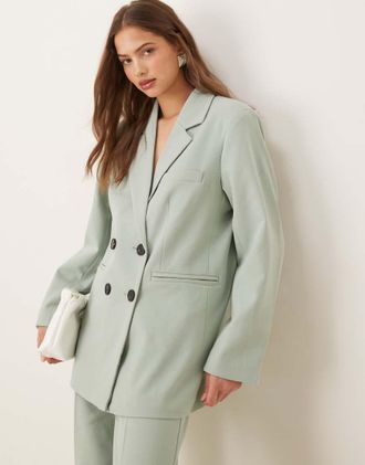 Vero Moda Blazer sartoriale doppiopetto oversize verde iceberg in coordinato