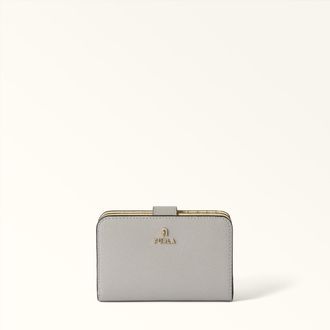 Furla Camelia Compact Wallet M Stone Gray Grey Textured Leather Woman