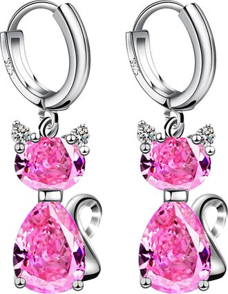Generic Silver Drop Earrings For Women 925 Sterling Silver Cat Studs With Crystal Hoop Earrings Hypoallergenic Dangle Earrings With Cubic Zirconia Birthstone 