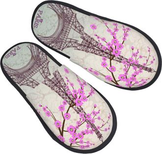 Generic Warm Slipper Vintage Eiffel Tower Home Slipper Comfortable Fluffy Slippers Non-Slip Scuff Slippers For Bedroom Hotel Winter L