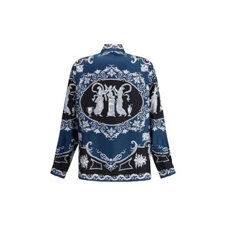 Versace Mens Blue Silk Pattern Shirt
